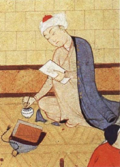 unknow artist Qays,the future Majnun,begins as a scribe to write his poem in honor of the theophany through Layli oil painting picture